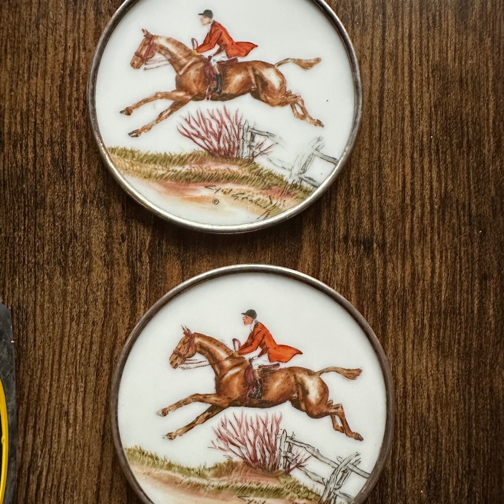 Sterling Silver Rimmed Cyril Gorainoff Milk Coaster Set of (2)